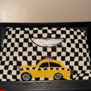 Rachel Zoe Checkered Beaded New York Taxi clutch